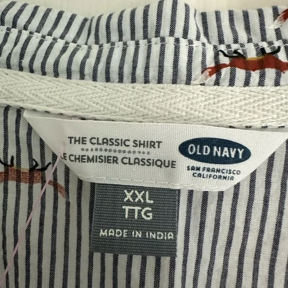 Old Navy White and Blue Button Down Shirt Relaxed Fit with Foxes!🦊 XXL - Picture 3 of 5